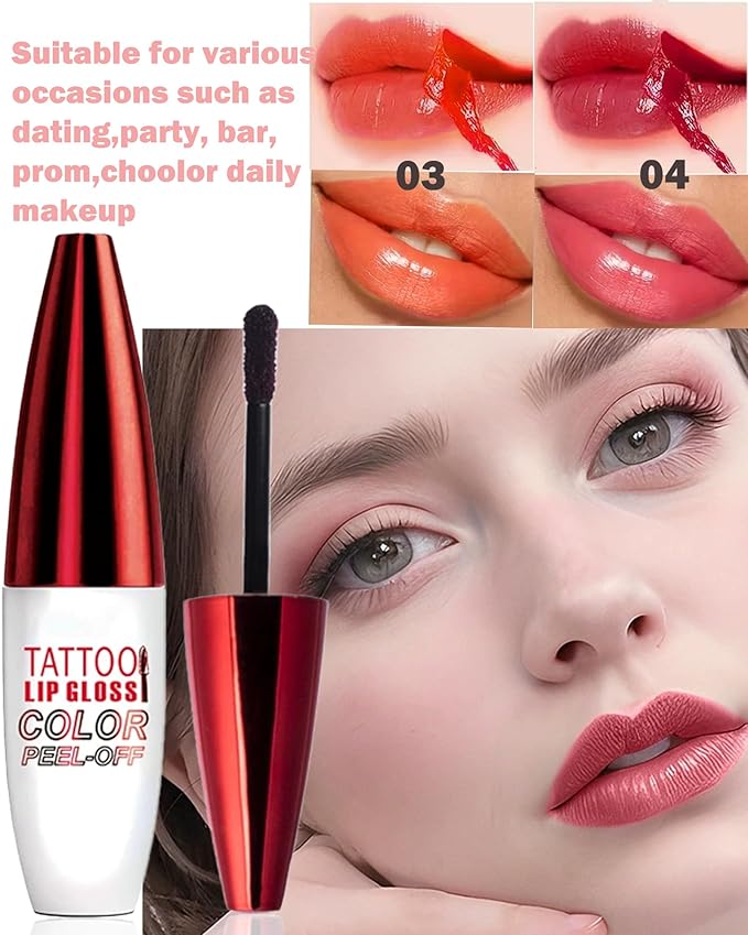2 Pcs Red Nude Pink Peel Off Lip Stain,Matte Peel Off Lip Gloss Long Lasting Lip Liner Stain Peel Off Lip Tint, Waterproof Lip Liner Stain High Pigmented Lipstick Women's Lip Color Makeup Gift-03+04