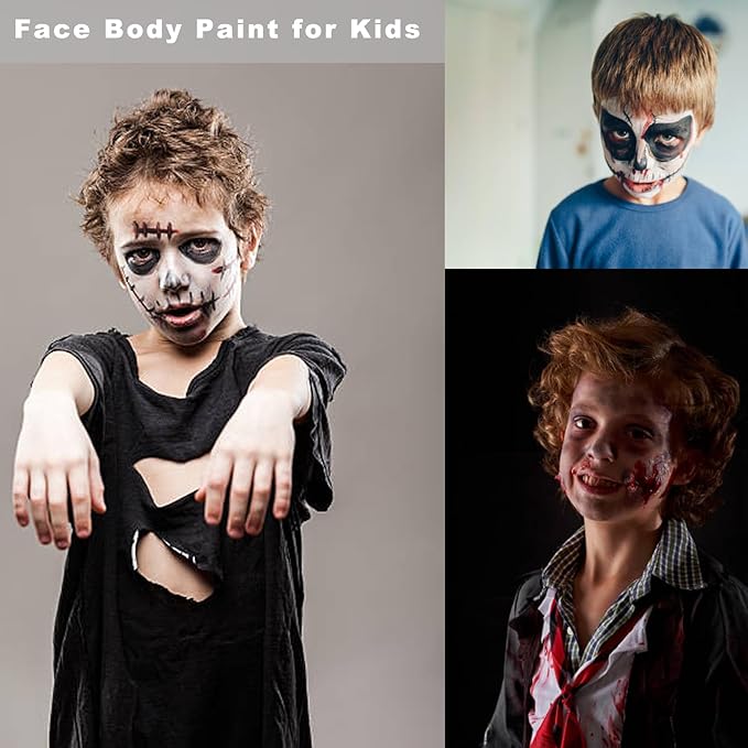 MEICOLY 3PCS Black White Light Grey Face Body Paint Stick,Halloween Zombie Skeleton Makeup Face Paint,Clown White Makeup SFX Cosplay for Adults and Kids,Eye Black Stick for Baseball & Softball