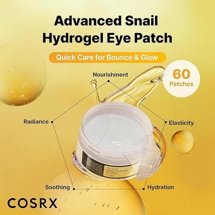 COSRX Advanced Snail Hydrogel Eye Patch (60pc), Gel Serum Mask, Puffy Under Eye Treament, Fine Lines, Refresh, Hydrate, Korean Skin Care