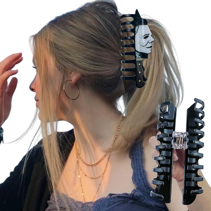 1Pcs Halloween Hair Claw Clips VGNRAR Ghost Halloween Hair Clip Black White Gothic Design Acrylic Claw Clips Fun Cartoon Large Hair Clips for Hair Horror Hair Accessories for Women Holiday Party Decor