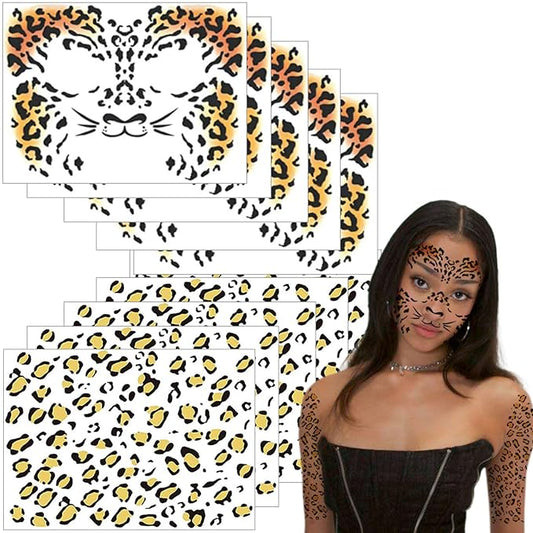 10Pcs Leopard Stickers - Cheetah Face Sticker - Cheetah Tattoos for Halloween Leopard Makeup - Halloween Face Stickers Cosplay