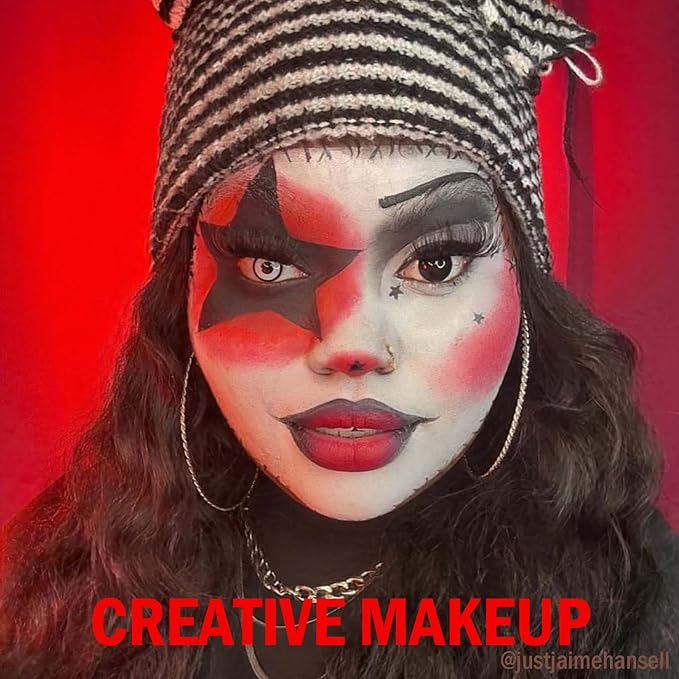 Black White Red Face Body Paint 1.01 oz/pc with 3 Sponges,Water Based Face Paint Kit for Clown Joker Devil Vampire Skeleton Cosplay Makeup,Halloween SFX Makeup Cream Face Painting,3.03 oz
