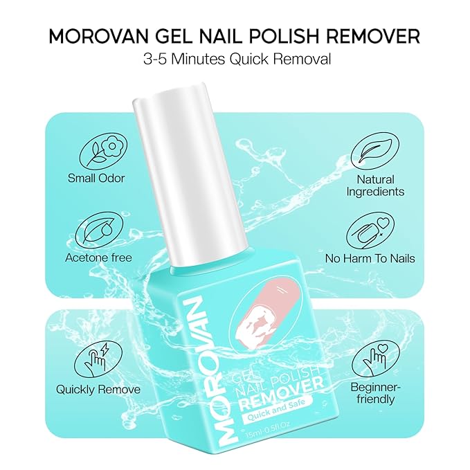 Morovan Gel Nail Polish Remover: Easy Remove Gel Polish Natural Formula Portable Kit with Cuticle Pusher & Scraper No Soaking or Wrapping