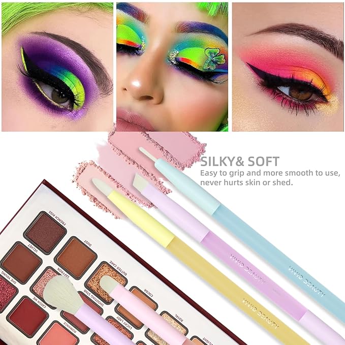 Multicolor Travel 5pcs Eye Makeup Brushes Set– Colorful Blending Eyeshadow Concealer Eyeliner Brow & Lash Dual Ended Brush – Skin Friendly Bristles, Non-Slip Rubber Handles – Ideal Valentine Day Gift