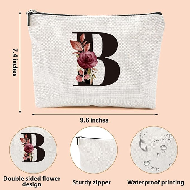 Personalized Makeup Bag, Initial Letter B Makeup Bag for Women Rose Monogram Cosmetic Bags Toiletry Pouch, Monogrammed Gifts for Women Mom Grandma Sister Friends Thanksgiving Christmas Birthday Gift