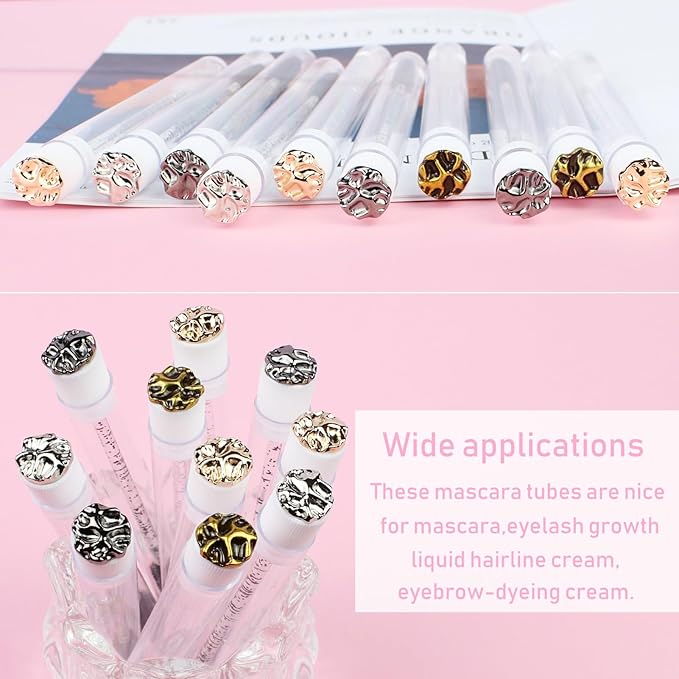20pcs Mascara Wands Tube Reusable Lash Brush Metal Tube Eyelash Brush Tubes Spoolies Lash Extension Brushes Applicators Makeup Tools (Metal-MlX)