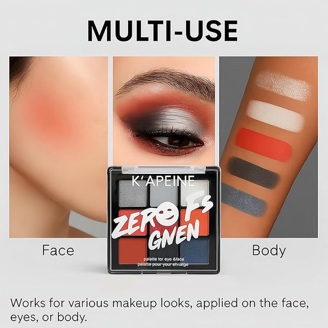K'APEINE 9Colors Eyeshadow Palette, Black Red Eye Shadow Matte Shimmer Eye Shades Smokey Goth Makeup Palette Eye Makeup Highly Pigment Long Lasting Makeup Kit for Women-H02