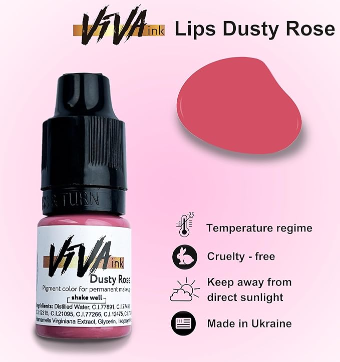 Lip Pigment – Dusty Rose – Permanent Lip Makeup – Microblading Ink for Durable and Colorful Lips – Long Lasting Color Lip Cosmetics (0.2 oz)