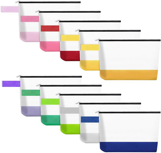 10 Pieces Cotton Canvas Makeup Bag with Bottom and Strap, Multi-Purpose Cosmetic Bag with Zipper Travel Toiletry Pouch, Blank DIY Craft Bag (Multicolor 03, S)