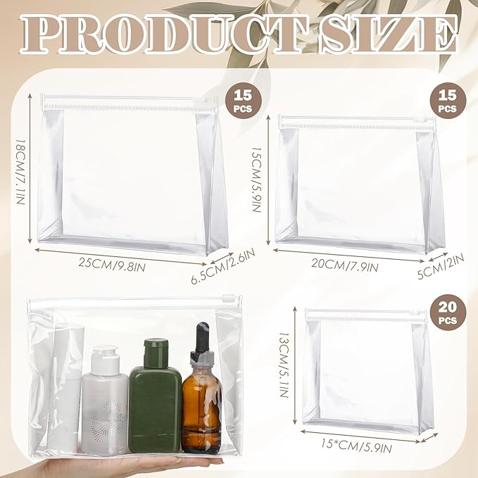 Xuniea 50 Pcs Mini Clear Makeup Bag Small Clear Zipper Pouch Travel Plastic Cosmetic Organizer Waterproof for Toiletries Swimsuit Bikini Bathing Suit(9.8'',7.9'',5.9'',Transparent)