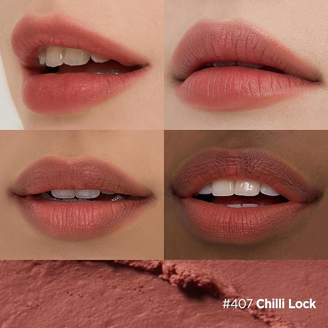 Laka Bulky Matte Lipstick, 4g/0.14oz., Long Wear, Non-Drying Lip Stain Stick with High Pigmentation, Voluminous Lips, K-Beauty (#407 Chilli Lock)