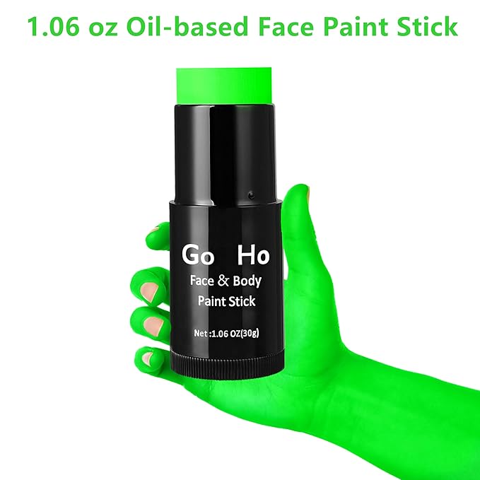 Go Ho Cream-Blendable Amazon Green Face Paint Stick (1.06 Oz),Full-coverage Amazon Green Body Paint for Adults Children Halloween Cosplay SFX Makeup,Waterproof Green Eye Black Stick