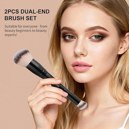 DUcare Makeup Brushes 2Pcs Dual-ended Foundation Brush 2-in-1 Concealer Brush Face Eyebrow Eyeshadow Brush for Liquid, Powder, Buffing, Blending, Contouring Foundation Make Up Brushes