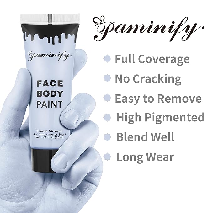 Halloween Zombie Makeup Kit,1.01oz Zombie Grey Blue Face Body Paint and 30ml Washable Dripping Fake Blood with sponge,Light Gray Face Painting SFX Cream Makeup with Stage Blood for Vampires