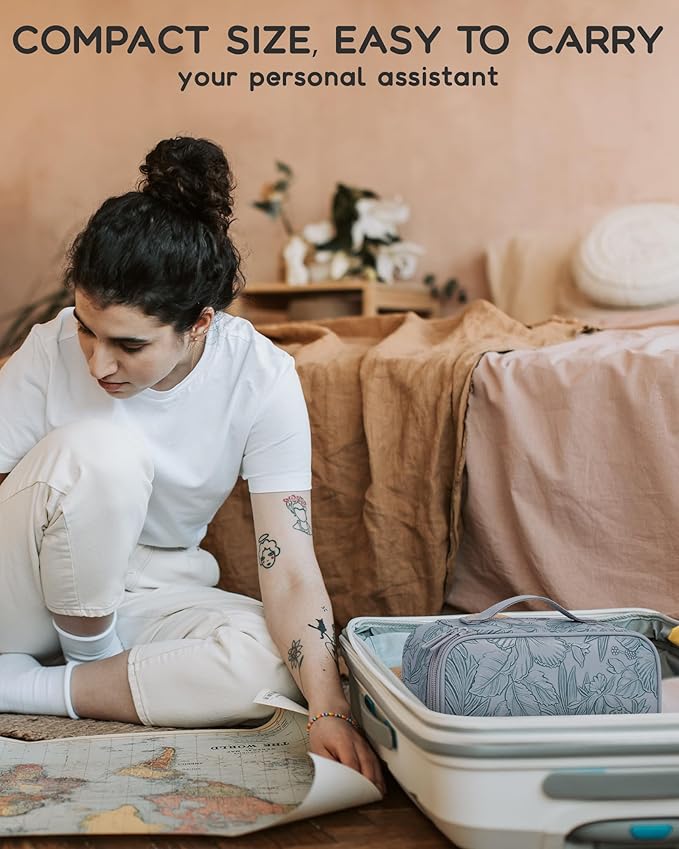 Relavel Cute Makeup Bag for Girls, Portable PU Leather Cosmetic Bag, Dual-layer Makeup Pouch with Brush Holder, Multi-Functional Preppy Toiletry Organizer for Travel, Daily Use - Flora Butterfly