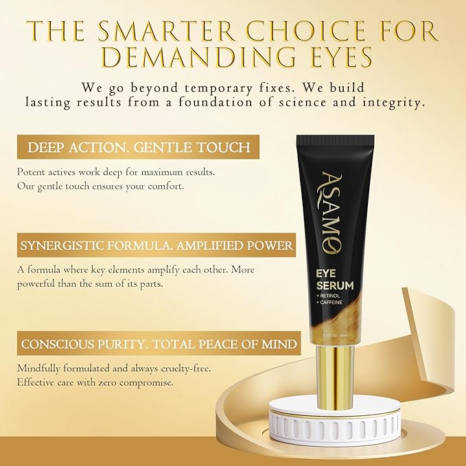 ASAMO Retinol&Caffeine eye serum, Fast Absorbing, Correction for Puffy Eye Bags Fine Lines Dark Circles Wrinkles, 48Hr Hydrating Under Eye Cream, 0.7fl.oz