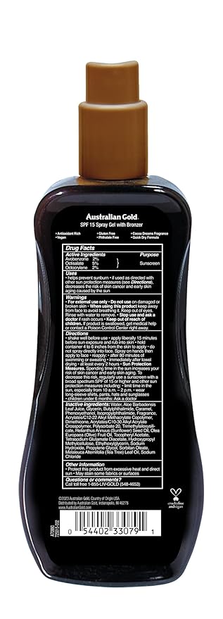 Australian Gold SPF 15 Spray Gel Bronzer, 16 Fl Oz, (Pack of 2)