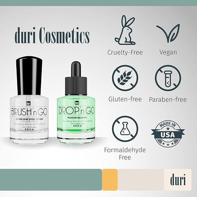 duri Brush’n Go Dry and Shine Speedy Top Coat and Drop'n Go Nail Polish Drying Drops - Fast Dry Top Coat Nail Polish Combo Pack