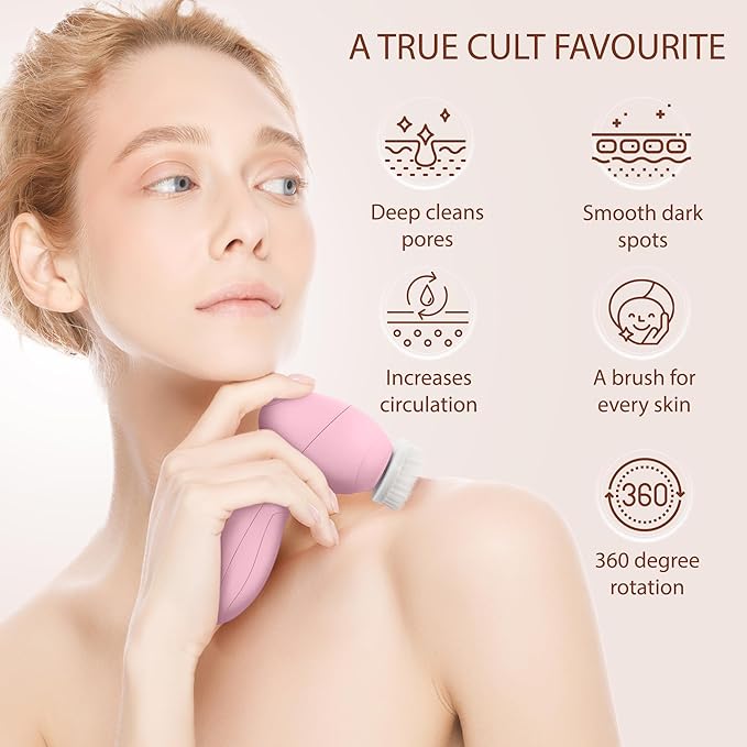 Face Scrubber | Facial Cleansing Brush Exfoliator Skin Care Products Beauty Products Powered Electric Wash Exfoliating Spin Cleanser Cleaning Scrub Including 7 Heads (Rose Quartz)