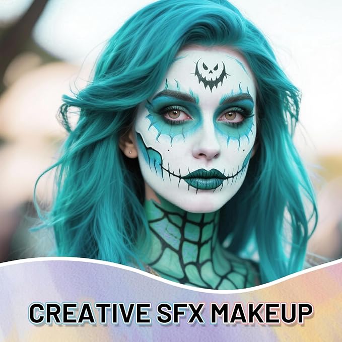 Teal Water Based Face Body Paint, 2.37 OZ Large Tube Full Coverage Face Paint for Avatar Corpse Bride Cosplay Makeup,Washable Teal Body Painting for Adult Costume Party Halloween SFX Makeup