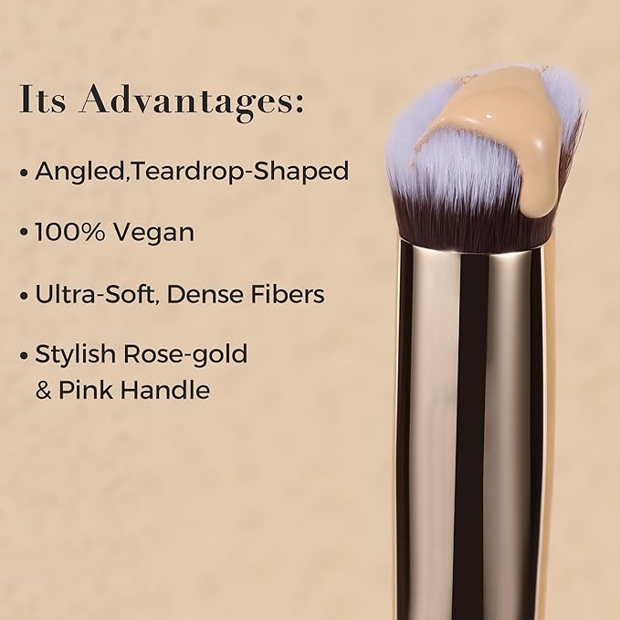 ENERGY Concealer Brush,Professional Under Eye Makeup Small Angled Precision Face Blending Brush-Liquid Cream Foundation Concealer for Dark Circles,Make Up Nose Contour Applicator Vegan (Teardrop,Pink)