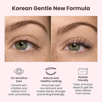 LIVIA Lash Lift Kit - Korean Professional Formula - Salon Quality Curls at Home - 8 Week Lasting - Promotes Growth - Complete DIY Perm Kit