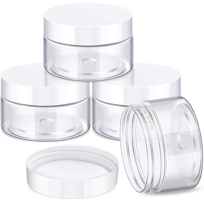 Patelai 4 Pieces Round Wide-mouth Leak Proof Plastic Container Jars with Lids for Travel Storage Makeup Beauty Products Face Creams Oils Salves Ointments DIY Making(1 Ounce,White)