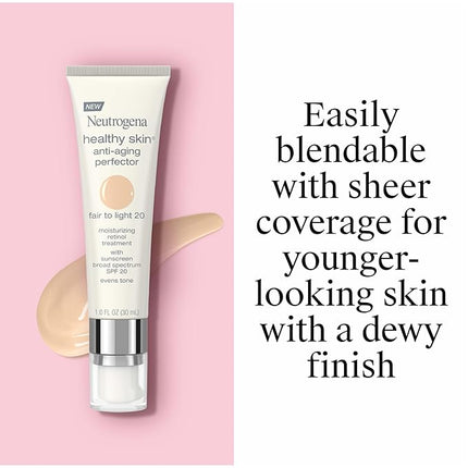 Neutrogena Retinol Treatment and Tinted Facial Moisturizer, Healthy Skin Anti-Aging Perfector with Broad Spectrum SPF 20 Sunscreen with Titanium Dioxide, 20 Fair to Light, 1 fl. oz