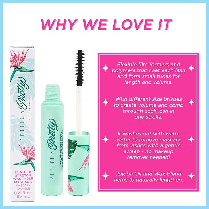 Petite 'n Pretty Feather Stretch Washable Mascara Duo - Makeup for Kids, Tweens and Teens -Easy to Apply & Remove, Made in the USA