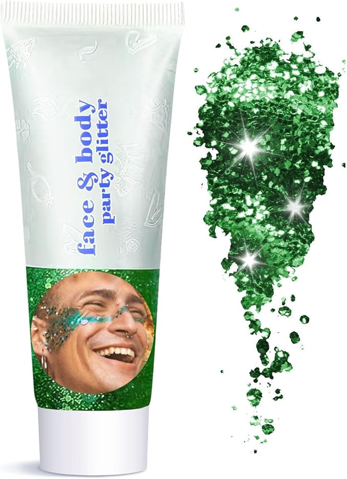 Body Face Glitter Makeup for Kids Women, Sparkly Chunky Hair Glitter, Mermaid Birthday Decorations Rave Outfits for Women (Green Body Glitter)
