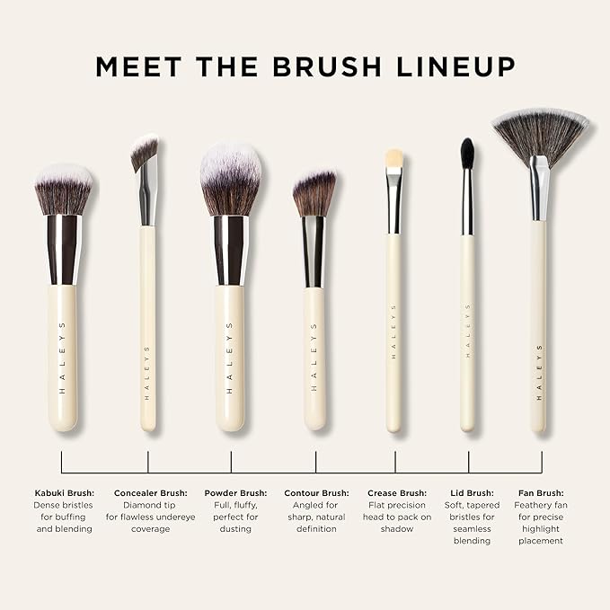 HALEYS Kabuki Makeup Brush + GWP Skin Tint Mini, VEGAN+CRUELTY-FREE, Sustainable Wood, Vegan Bristles for Airbrushed Finish, For Creams, Liquids, Powder, Streak-free, Perfect Blending, Buffs, Blurs