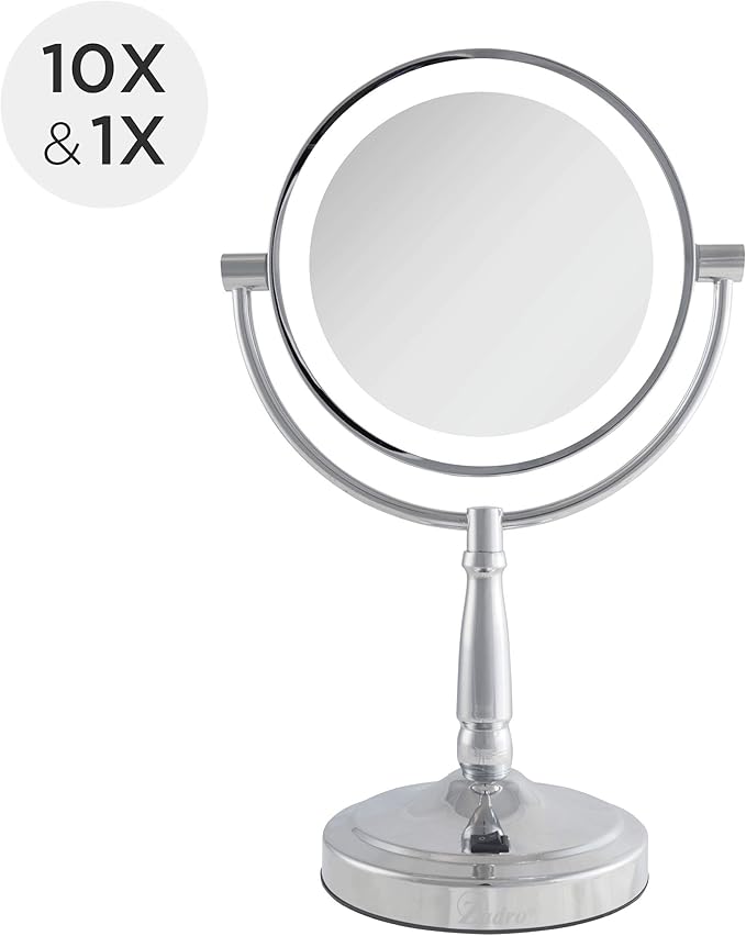 Zadro 9" Round LED Makeup Mirror with Lights and Magnification 5&10X/1X AA Battery Operated Swivel Lighted Makeup Mirror