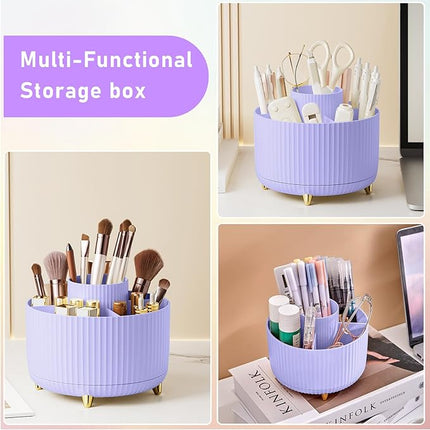 Diesisa Makeup Brush Holder Organizer,360° Rotating Makeup Brush Organizer,5 Slot Make up Brushes Cup for Cosmetics, Nail Polish, Art Supply, Bathroom Vanity Desktop Organizer - Purple