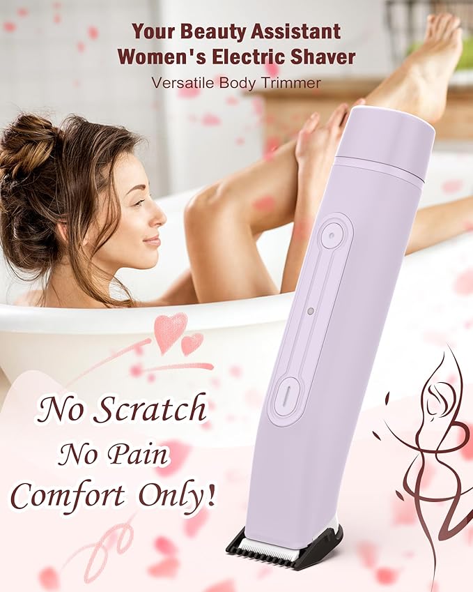 2 in 1 Women Electric Shaver - Dual Head Bikini Trimmer for Women Waterproof Wet & Dry Use Body Hair Trimmer and Facial Hair Remover, Painless Razors for Bikini Underarm Leg Arm Body Face, Purple