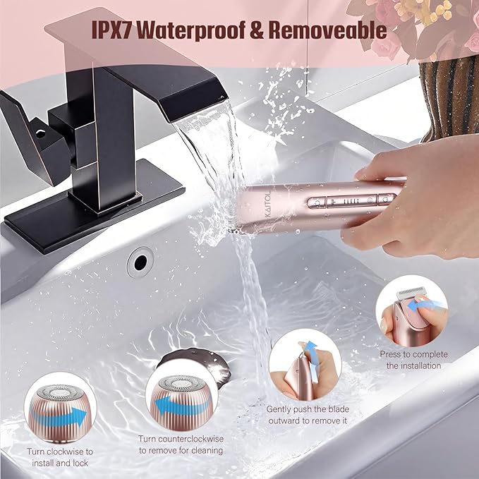Bikini Trimmer for Women, 2 in 1 Dual Head Bikini Shaver IPX7 Waterproof Women Eletctric Razors, USB-C Rechagreable Body Shaver for Public Hair, Silk Skin, Facial and Body, Rose Gold