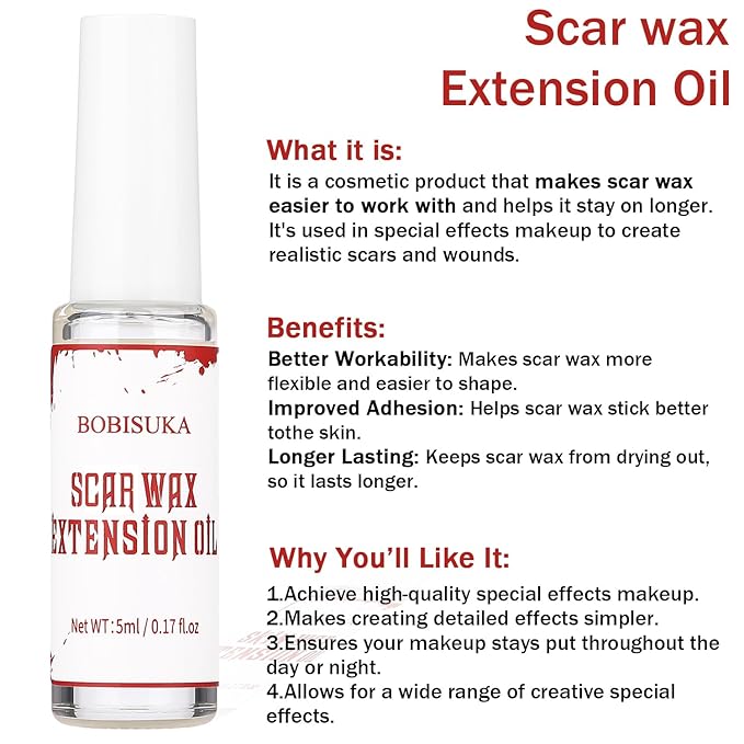 BOBISUKA Scar Wax Extension Oil for Professional SFX & Halloween Makeup - Non-Sticky, Smooth Finish - 0.17OZ