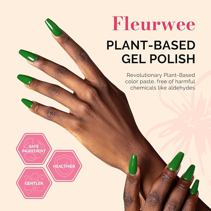MelodySusie Fleurwee Plant Based Gel Nail Polish, Hema Free Bright Green Nail Polish, Soak Off UV LED Gel Polish Gifts for Women 21 Non Toxic Long Lasting Nail Art Manicure Salon DIY at Home P05