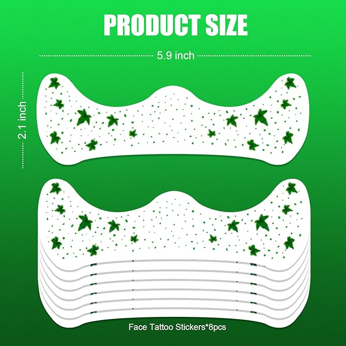 Ivy Leaf Freckles Face Tattoo - Green Glitter Face Gems & Vine Temporary Tattoos | Waterproof Halloween Makeup Kit for Halloween Ivy Costume, Festival Cosplay, Rave Party Favors (8 Sheets)