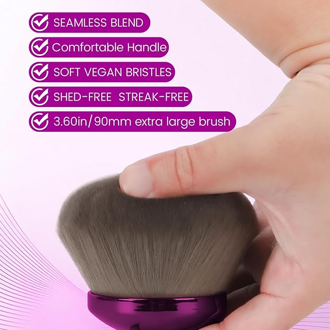 Extra Large Body Makeup Brush For Self Tanner,Makeup Brush For Self Tanner Face Leg,90mm Self Tan Back Applicator,3.6in Sphere Kabuki Brush For Bronzers Blend Self Tanning with Drawstring Bag Purple
