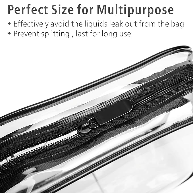 PACKISM TSA Approved Toiletry Bag - Clear Makeup Bag Waterproof Quart Size Bag, Travel Makeup Cosmetic Bag for Women Men, Carry on Airport Airline Compliant Bag, 3 Pack, Black