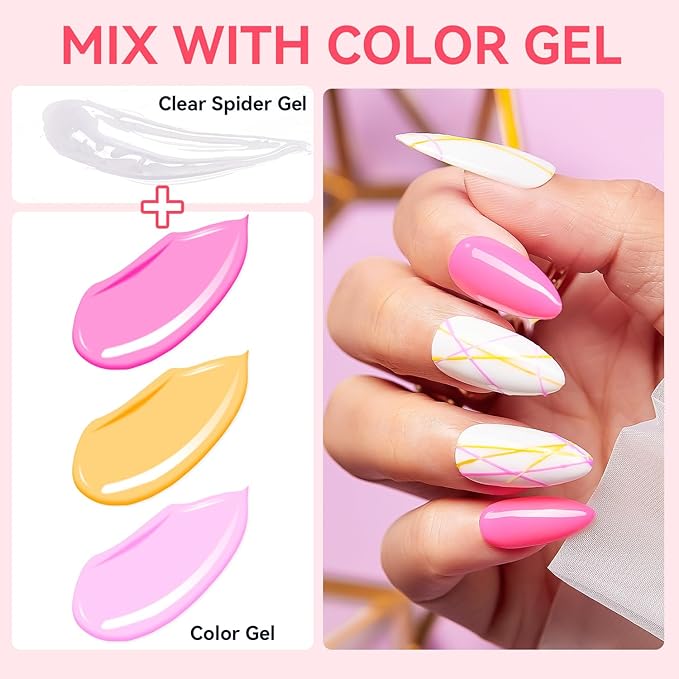 Makartt 3D Spider Gel for Nail Art: Clear Elastic Gel Polish for Drawing and Lines, Use with Chrome Powder, Soak-Off UV LED Gel for DIY Manicures Home or Salon Use