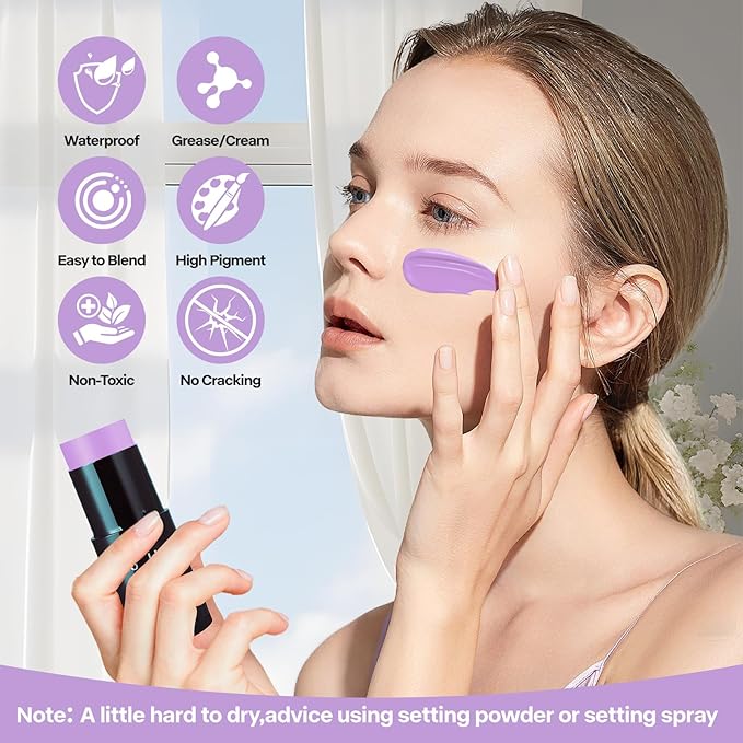 Go Ho Cream-Blendable Pastel Purple Face Paint Stick (1.06 Oz),Full-coverage Light Purple Body Paint Stick for Adults Children Halloween Cosplay SFX Ursula Makeup,Waterproof