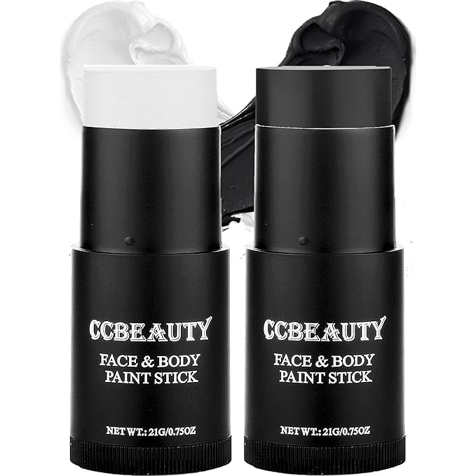 CCBeauty White Black Face Body Paint Stick, Oil Based Cream Blendable Foundation for Clown Skeleton Vampire Skull Joker Mime Cosplay Special Effects Costume , SFX Makeup For Halloween Party
