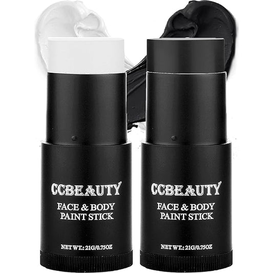 CCBeauty White Black Face Body Paint Stick, Oil Based Cream Blendable Foundation for Clown Skeleton Vampire Skull Joker Mime Cosplay Special Effects Costume , SFX Makeup For Halloween Party