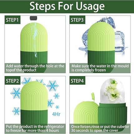 XHJRI Ice Roller Massager for Face, Eyes and Neck - Naturally Condition Skin, De-Puff Eye Bags, Reduce Migraine Pain - Reusable Silicone Ice Mold (Green)