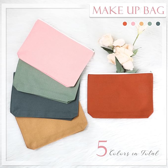 Reginary 10 Pcs Canvas Makeup Bags Bulk for Women Blank DIY Pencil Pouch Travel Toiletry Cosmetics Bags Gift for Christmas Breast Cancer Awareness Thanksgiving Wedding Nurses Teacher(Boho Color)