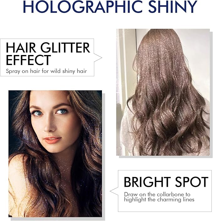 Body Glitter, Body Glitter Spray, Glitter Spray for Hair and Body, Long-Lasting and Quick-Drying Silver Glitter Hairspray Suitable for Stage, Festival Rave and Makeup Prom (2.11 Fl Oz)