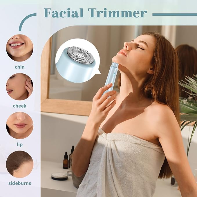 Women Bikini Trimmer, Dual-Head Hair Trimmer for Women,2-in-1 Bikini Shaver with Ceramic Blade Heads & Type-C Charging Port, Electric Razors for Women Pubic Hair,Underarms,Legs,Arms,Face (Light Blue)