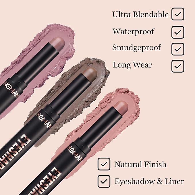 Neutral Eyeshadow Stick Cream Eyeshadow Pencil Makeup, High Pigmented Crease-proof Eye Shadow Brightener Stick, Hypoallergenic Waterproof Long Lasting Eye Highlighter stick(21# Gray Brown Matte)