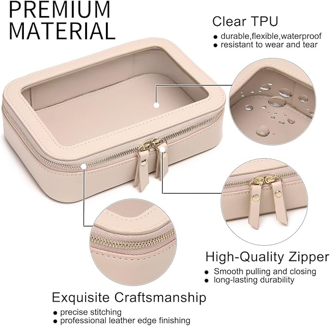 Pinkmik Clear Makeup Bag Transparent Travel Case for Cosmetics and Toiletries Women's Clear Car Bag with Zipper (Beige, Small)